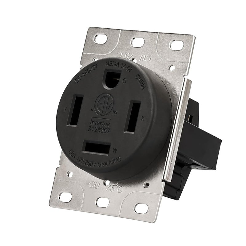 PLUGTUL NEMA 14-60R Flush Mounting Receptacle, 60Amp Receptacle Outlet, Straight Blade, Industrial Grade, 60 Amp, 125/250 Volt, ETL Listed - Image 1